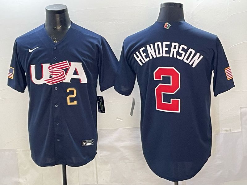 Men 2026 World Cub USA #2 Henderson Blue Nike MLB Jersey style 006->more jerseys->MLB Jersey